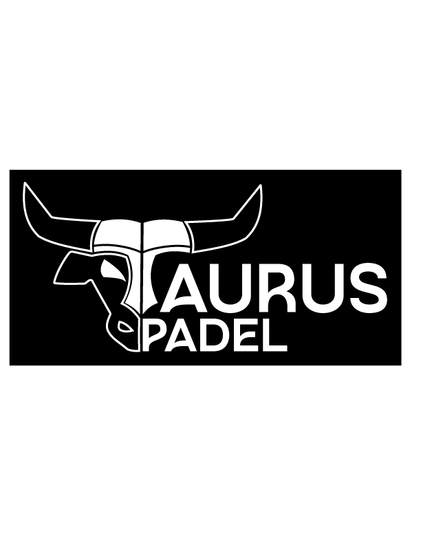 Logo Taurus Padel : image union d'une tête de taureau et le nom Taurus Padel écrit et toutes lettres en blanc sur un fond noir